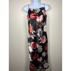 Bebe Y2K Whimsigoth Slip Dress Size S Satin Roses Romantic Wedding Guest